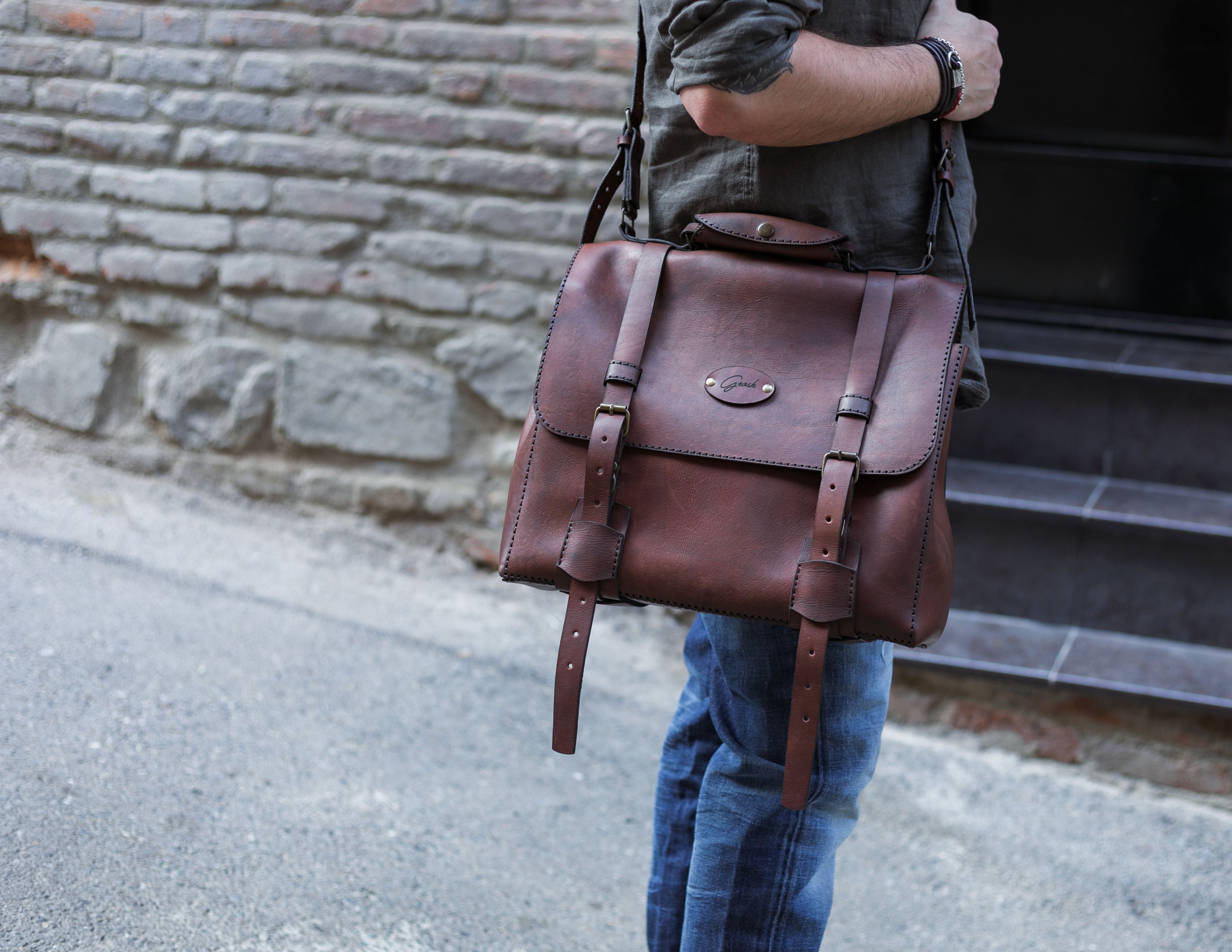 F-134 | ტყავის ჩანთა/ satchel bag/ უნისექსი